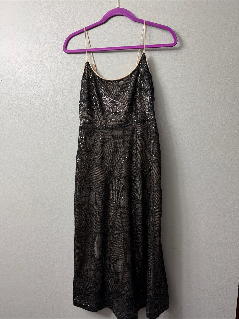LOFT Black Sequin midi dress 0 petite NWT